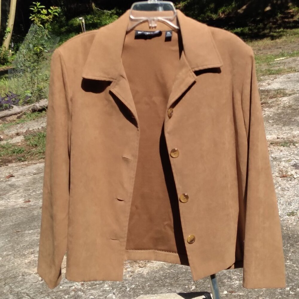 Briggs New York Petite 90's Lightweight Caramel Suedette Jacket Sz PL